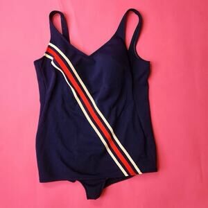 Vintage 50s Robby Len Navy Blue Red One Piece Bathing Suit Swim Pinup Large Med